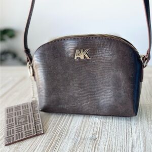 Anne Klein AK Brown Textured Crossbody Bag + Wristlet